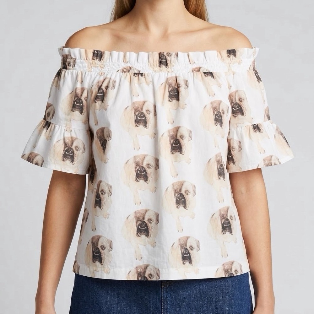 Brooke Wright 100% Cotton English Bulldog Off The Shoulder Top L